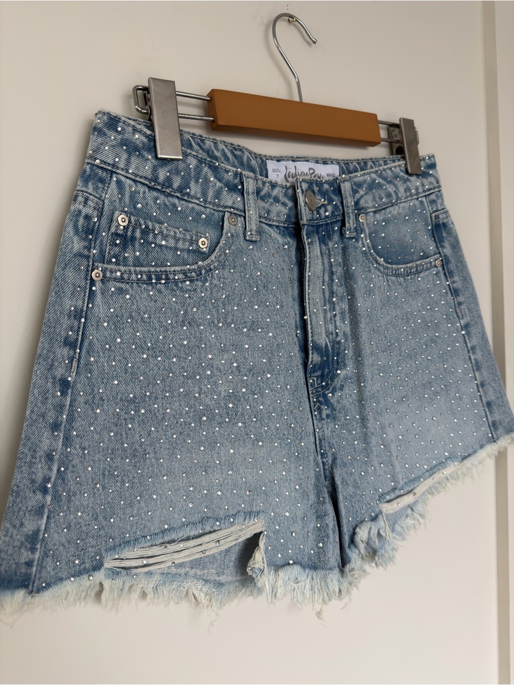 BNWT Festival Rhinestones Light Blue Denim Shorts